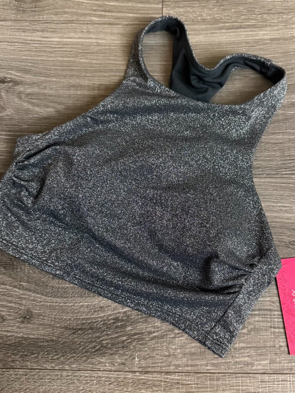 NWT Xhilaration Bikini Racerback Crop Top Gray Glitter Metallic Swim Size Small